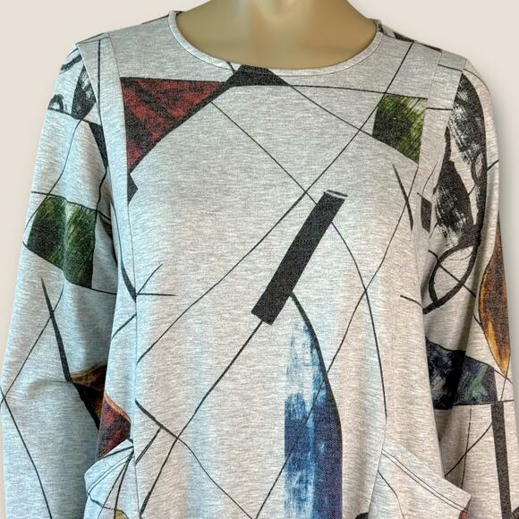 Jess & Jane Long Sleeve Abstract Fleece Lounge T Shirt Tunic Dress Size M Gray - Picture 5 of 13